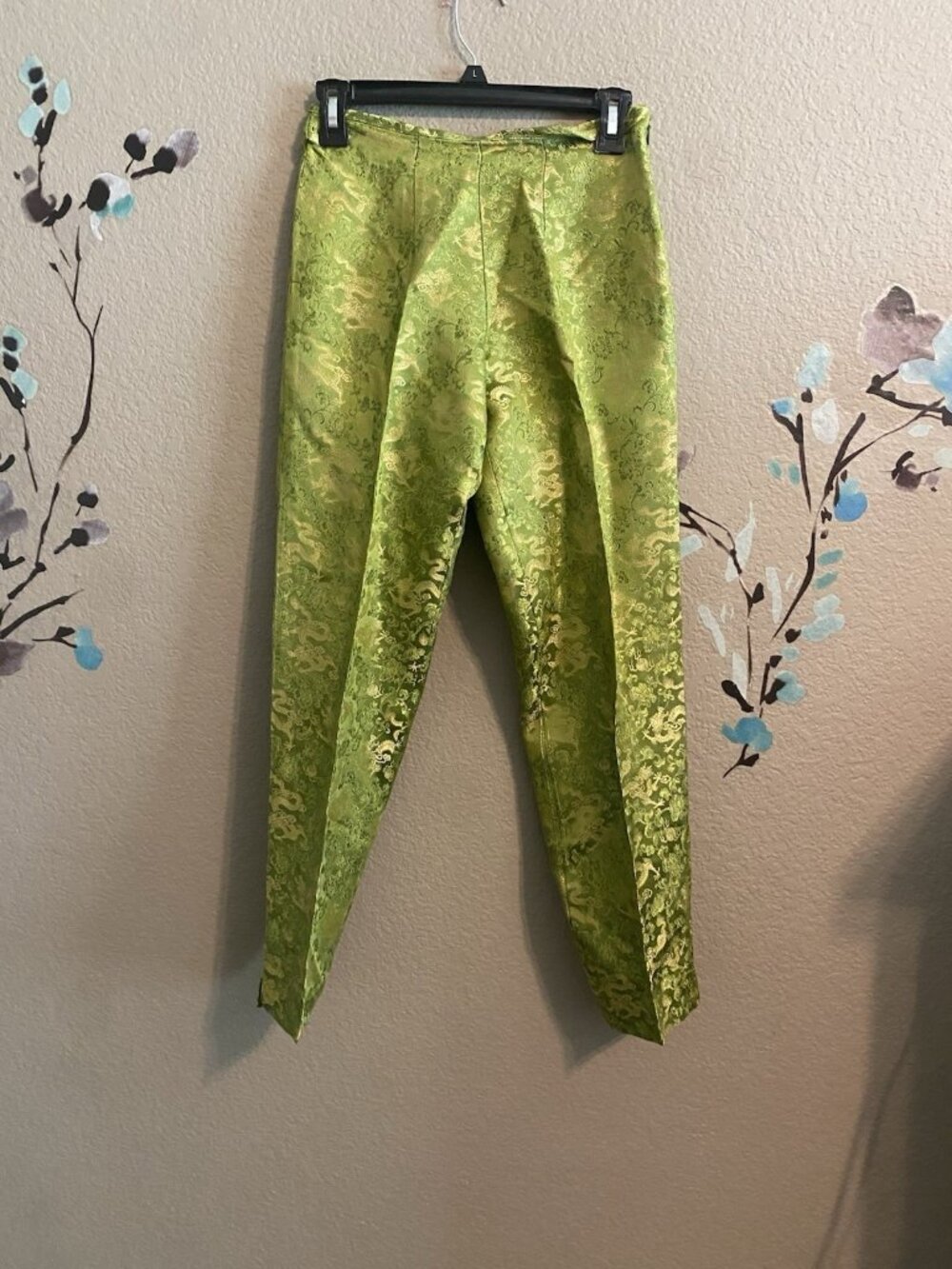 T.t. Mar Vintage Green Silk Asian Ankle Pants  Xs Maximalist